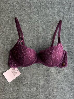 Savage x Fenty Not Sorry Lightly Lined Lace Balconette Bra Late Night Purple 34C